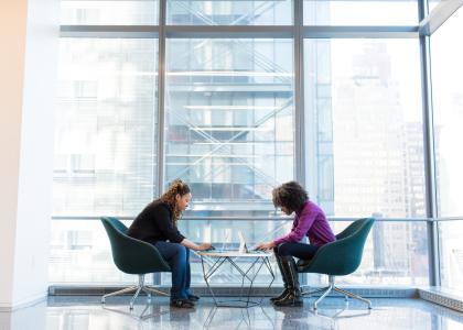 adult working with teen in foster care